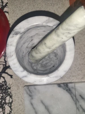 5.75IN Large Seasoning White Marble Mortar and Pestle Polished Granite Crush Set - Image 1 of 3