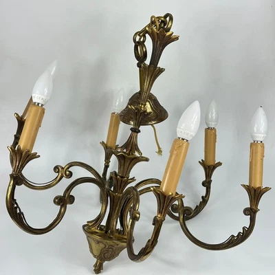 Vintage French Super Large 6 Arm Heavy 7KG Bronze Ceiling Light Chandelier - Image 1 of 4