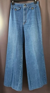 1970s JC Penney Fashions Jeans Denim Wide Leg High Waist Hippie Boho Vtg 25x30"  - Picture 1 of 13
