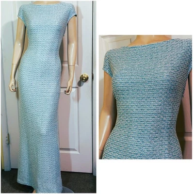 Precioso Vestido Largo de Noche Azul Brillante St John ~ Elegancia Simple talla 14 Foto 1 de 4