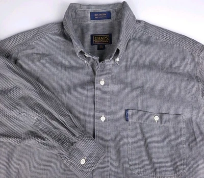 Vntg CHAPS Ralph Lauren Men's 32/33 Gray Houndstooth Button-Up Long Sleeve Top - Image 1 of 4