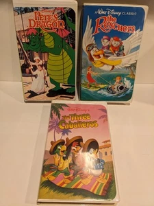 Walt Disney Home Video VHS Lot 3 Pete's Dragon The Rescuers The Three Caballeros - Picture 1 of 12