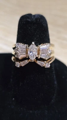 Conjunto de marquesa, baguete e diamante redondo de ouro amarelo 14k, 1,5 ctw - Imagem 1 de 4