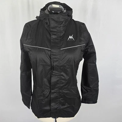 Chaqueta de Lluvia Meahyn Para Mujer S Negra Blanca Rayas Con Capucha Cremallera Completa Forrada Foto 1 de 4