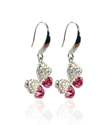 Brincos de cristal Swarovski Elements incrustados rosa borboleta folheados a ouro 18K - Imagem 1 de 4