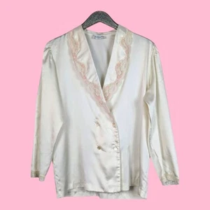 VINTAGE CHRISTIAN DIOR Union Made USA Satin Double-Breasted Pajama Top Large - Picture 1 of 12