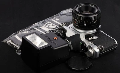 Pentax MV 1 Chrome 35mm Film SLR c/w Rikenon L 50mm f/2 Lens & AF200S Kit - Image 1 of 4