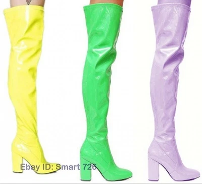 Womens Patent Leather Candy Color Over Knee High Boots Nightclub Shoes Runway - Image 1 of 4