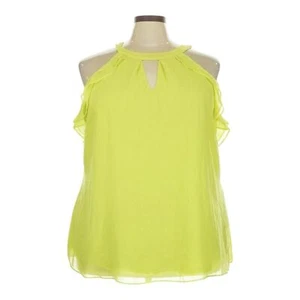 City Chic Chiffon Blouse 24 Lemon Yellow Lime Ruffle Halter Tie Neck Lightweight - Picture 1 of 9