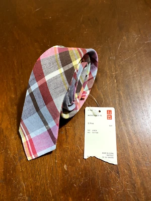 NUEVO NUEVO CON ETIQUETAS UNIQLO Corbata Ajustada Multicolor Tejida a Cuadros Lino Algodón Foto 1 de 4