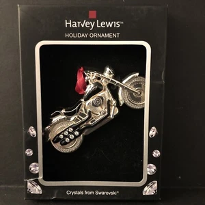Harvey Lewis Silver Plated Swarovski Crystal Element Motorcycle Holiday Ornament - Picture 1 of 5