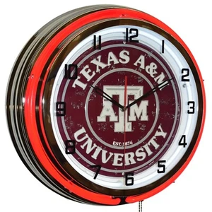 19" Texas A&M University Est. 1876 Doppio Orologio Neon Uomo Decorazione Grotta (Rosso) - Foto 1 di 6