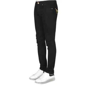 Versace Brocade Slim Jeans Size 31 Mens Tailor Fit Black Gold - Picture 1 of 18