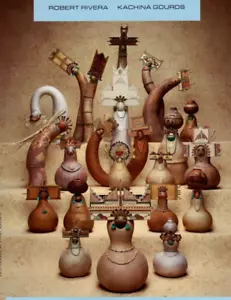 Anuncio impreso de exhibición de calabazas Robert Rivera 1991, anuncio de galería de arte nativo americano - Imagen 1 de 3