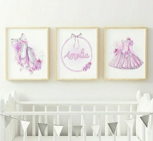 Personalised Ballerina Ballet Girls Bedroom Nursery Picture Prints Wall Art Set - Picture 1 of 9