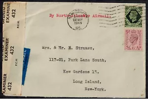 WWII England 1944 Censor Cover w/ Tape 432 Type 2A London to NY - Picture 1 of 1