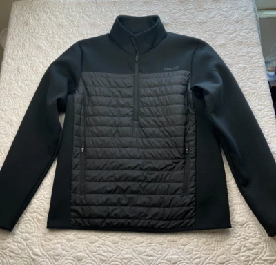 Marmot Mens Jacket Size SMALL Black 1/2 Zip Quilted Zip Pockets Stand Up Collar - Image 1 of 4
