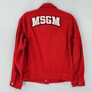 MSGM Jacket Womens Large Red Denim Trucker Milano Cotton Made In Italy Logo - Picture 1 of 11