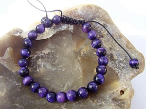 Natural Gemstone Men's Shamballa bracelet all 8mm Tiger Eye beads Purple - Picture 1 of 2