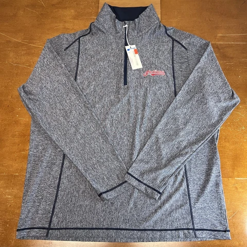 Cleveland Indians Sweatshirt Mens XL Gray Blue 1/4 Zip MLB Baseball Cover