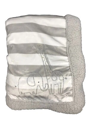 Manta de seguridad para bebé recién nacido gris a rayas sherpa safari elefante jirafa Lovey Foto 1 de 4