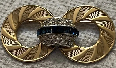 Broche/Pin de Moda Retro, 2" de Largo, Tono Dorado/Diamantes y Zafiros Simulados Foto 1 de 4