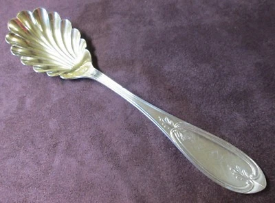 Cuchara para servir OLIVE C1866 cuenco dorado estriado placa de plata antigua coser monograma Foto 1 de 4