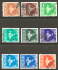 INDIEN 1959 Karte von Indien - 2. Ausgabe Scott 303-305 307 308 310-313 gebraucht - LH