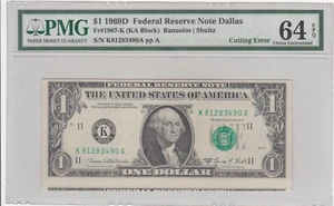1969 D Cutting Error $1 Dollar PMG 64 EPQ PICTURES INCLUDED - Picture 1 of 2