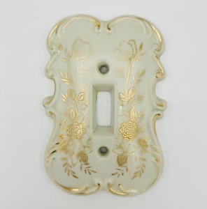 Vintage Porcelain Switch Plate Cover Floral White Gold Arnart Creation 6925 - Picture 1 of 3