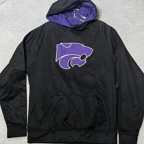 Kansas State Wildcats Hoodie Mens Medium Black Embroidered Pullover Sweatshirt Cover