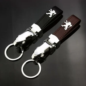 Leopard head shape Zinc Alloy Genuine Leather Car Key Chain Fit For Peugeot Auto - Picture 1 of 5
