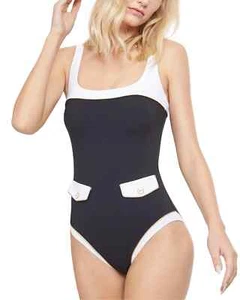 Gottex High Class Square Neck One Piece Swimsuit, Black/White, 10, 14 - Picture 1 of 4