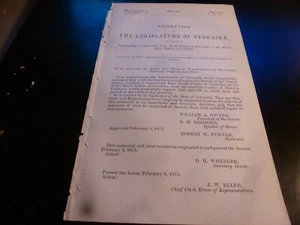 Government Report 1873 Legislature Nebraska Wagon-Road North Platte White River - Imagen 1 de 1