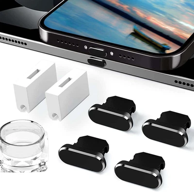 Paquete de 4 enchufes antipolvo negro puerto de carga compatibles con iPhone 14 Pro M Foto 1 de 4
