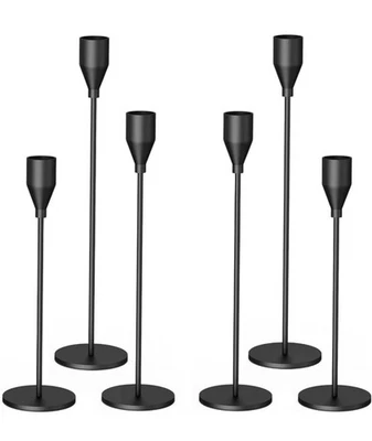 Juego de 6 soportes para candelabros de metal cónico negro alto Foto 1 de 4
