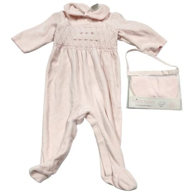 Conjunto de 2 piezas de traje de bebé Bright Future 6-9 M mameluco boina sombrero calzado rosa Foto 1 de 4