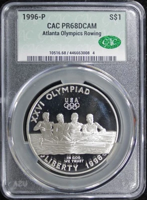 1996-P ATLANTA OLYMPIC ROWING COMMEMORATIVE DOLLAR CAC PR68DCAM (2431590) - Image 1 of 4