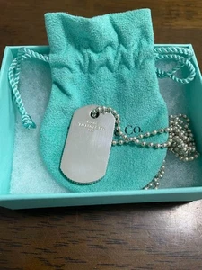 Tiffany & Co. Silver 925 Dog Tag Necklace Ball Chain Plate 40.5cm w/ Pouch USED - Picture 1 of 9