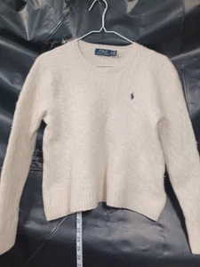 Polo Ralph Lauren Italian Yarn Merino Wool White Cable Knit Sweater Youth XL - Picture 1 of 8