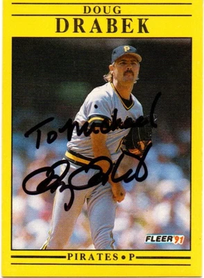 DOUG DRABEK, Pittsburgh Pirates ⚾ Autographed 1991 FLEER ⚾ Baseball Card #36 ⚾ - Image 1 of 2