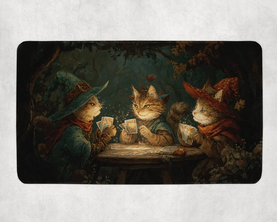 MTG Playmat | Wizard Cats Playing Cards Themed Playmat | Unofficial MTG Playmat - Image 1 of 4