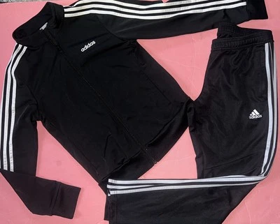 adidas Womens Track Suit XS FULL ZIP JACKET M PANTS Black White Stripe SPORT - Image 1 of 4