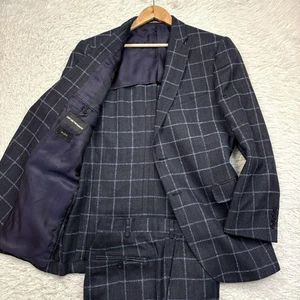 Emporio Armani Suit Set Silk Linen Jacket Pants Navy Blue Size 50 Lightweight - Picture 1 of 24