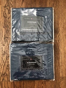 2 Vintage Tommy Hilfiger Classic European Euro Pillow Sham Denim Blue 26x26 Y2K - Picture 1 of 21