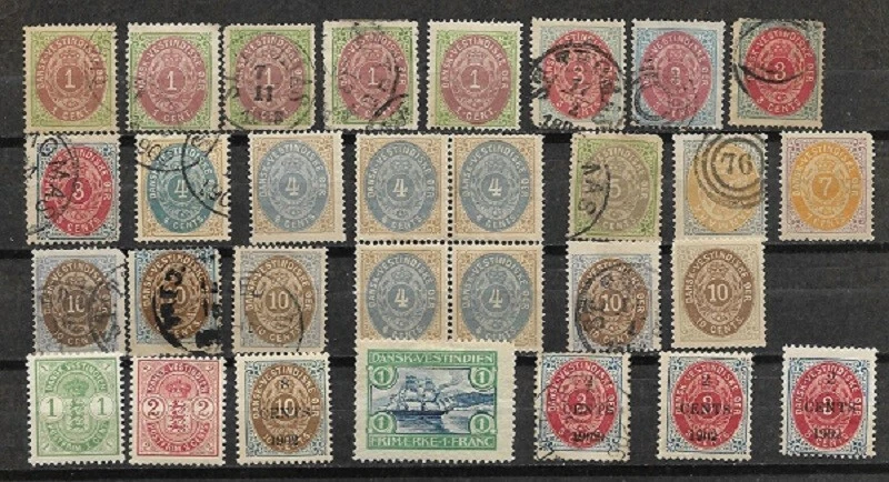 DANISH WEST INDIES  LOT  1874 to 1905 MINT HR USED TYPES SHADES  COVER  FVF - Image 1 of 3