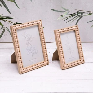 Natural Wood Frames Beaded Bobbin Photo Picture Freestanding / Wall Frames - Picture 1 of 7