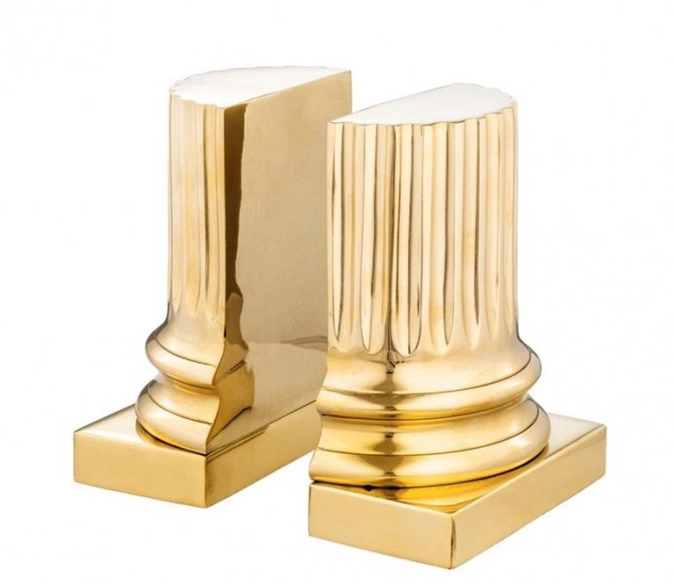 Casa Padrino Luxus Bücherstützen Set Säule Gold Messing poliert Bücherstütze  - Bild 1 von 3