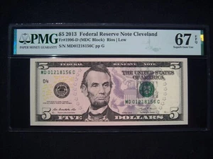 $5 Federal Reserve Note Series 2013 FR1996-D Cleveland MDC Block - Picture 1 of 2