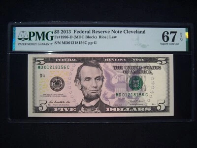 $5 Federal Reserve Note Series 2013 FR1996-D Cleveland MDC Block - Image 1 of 2